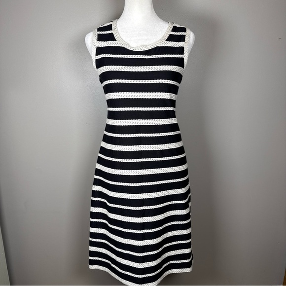 Max Studio Black Ivory Striped Pullover Sheath Dress Size XS Stretch Casual - Picture 2 of 11